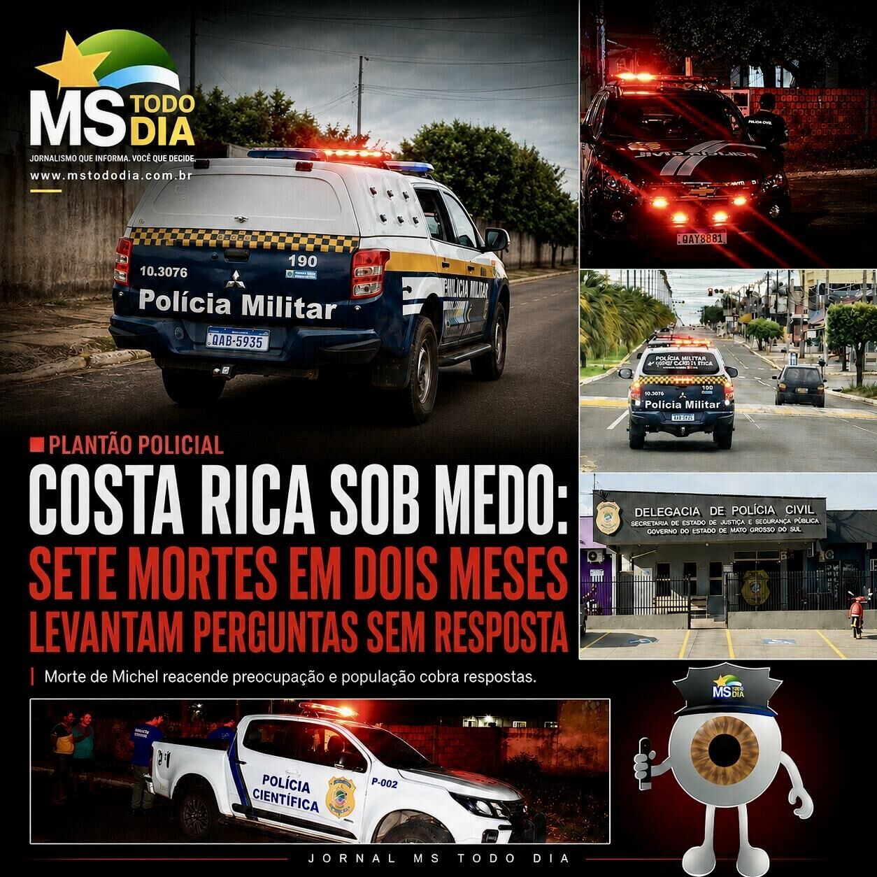 Imagem de compartilhamento para o artigo Costa Rica sob medo: sete mortes em dois meses assusta moradores e levanta perguntas ainda sem resposta da MS Todo dia